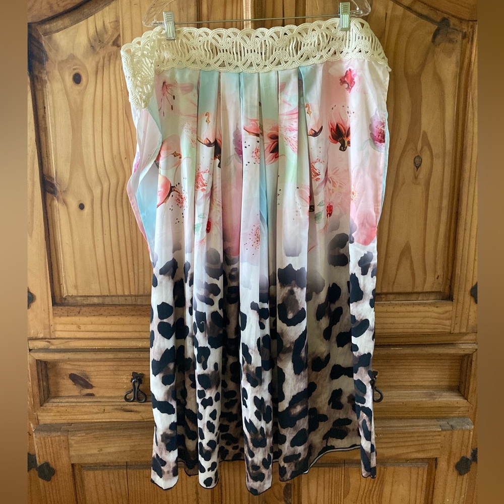 Women Koandaily pink green black floral cheetah off shoulder dress size XXL